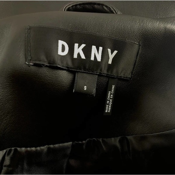 NWT DKNY Zip Front Faux Leather Moto Jacket Black W/ Tiny Metallic Detail Trim - Picture 14 of 16